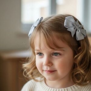 Set of Silver Hair Bows, Kids Hair Accessories